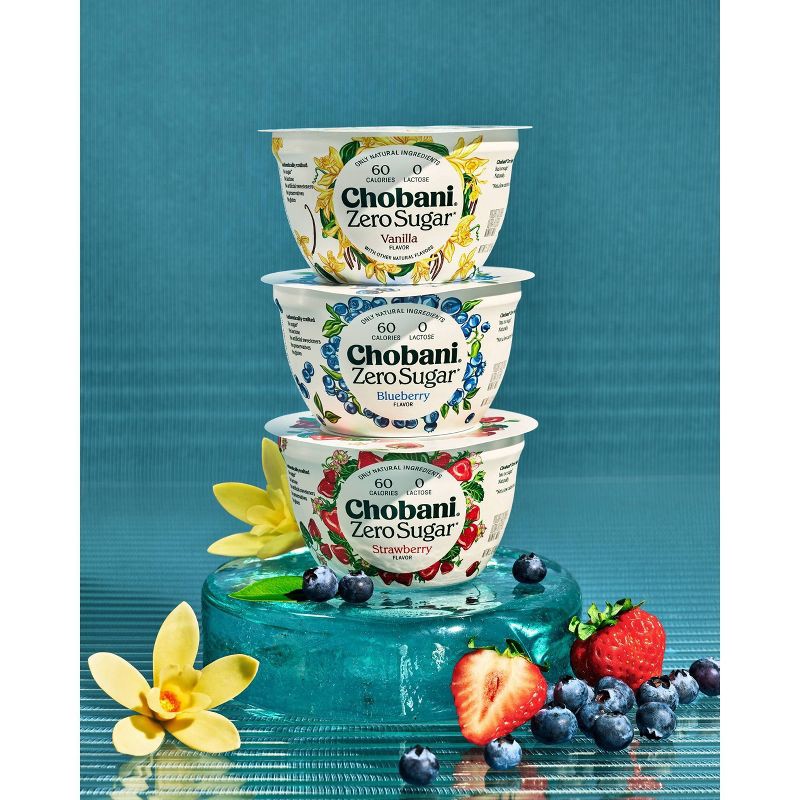 slide 5 of 9, Chobani Zero Sugar Greek Yogurt Vanilla - 12g Protein 5.3oz/4pk, 12 gram, 5.3 oz, 4 ct