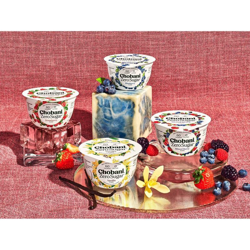 slide 6 of 9, Chobani Zero Sugar Greek Yogurt Vanilla - 12g Protein 5.3oz/4pk, 12 gram, 5.3 oz, 4 ct