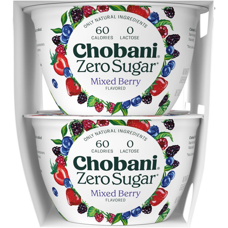 slide 3 of 11, Chobani Zero Sugar Mixed Berry Greek Yogurt - 12g Protein 4ct/5.3oz Cups, 12 gram, 4 ct, 5.3 oz