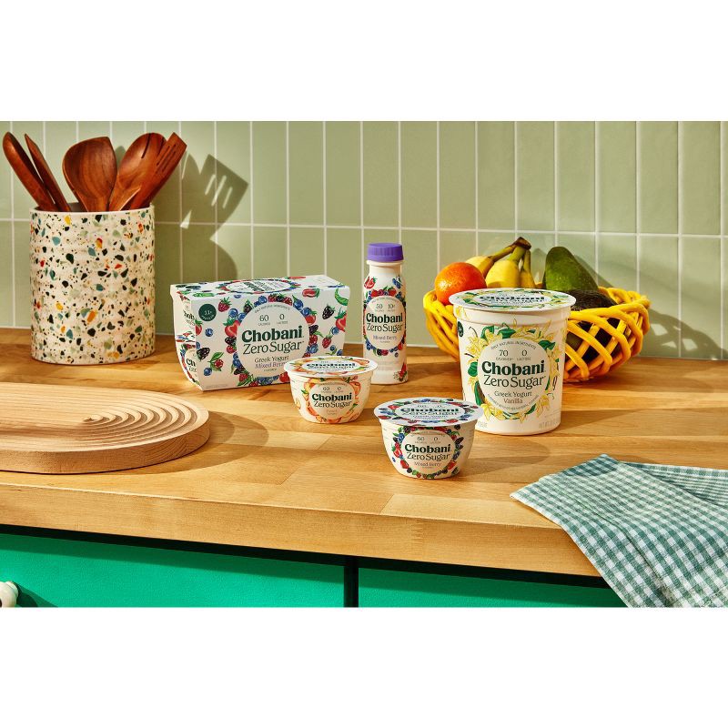 slide 5 of 11, Chobani Zero Sugar Mixed Berry Greek Yogurt - 12g Protein 4ct/5.3oz Cups, 12 gram, 4 ct, 5.3 oz