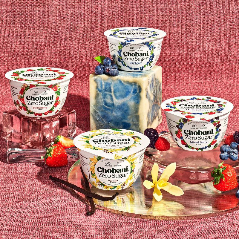 slide 7 of 11, Chobani Zero Sugar Mixed Berry Greek Yogurt - 12g Protein 4ct/5.3oz Cups, 12 gram, 4 ct, 5.3 oz