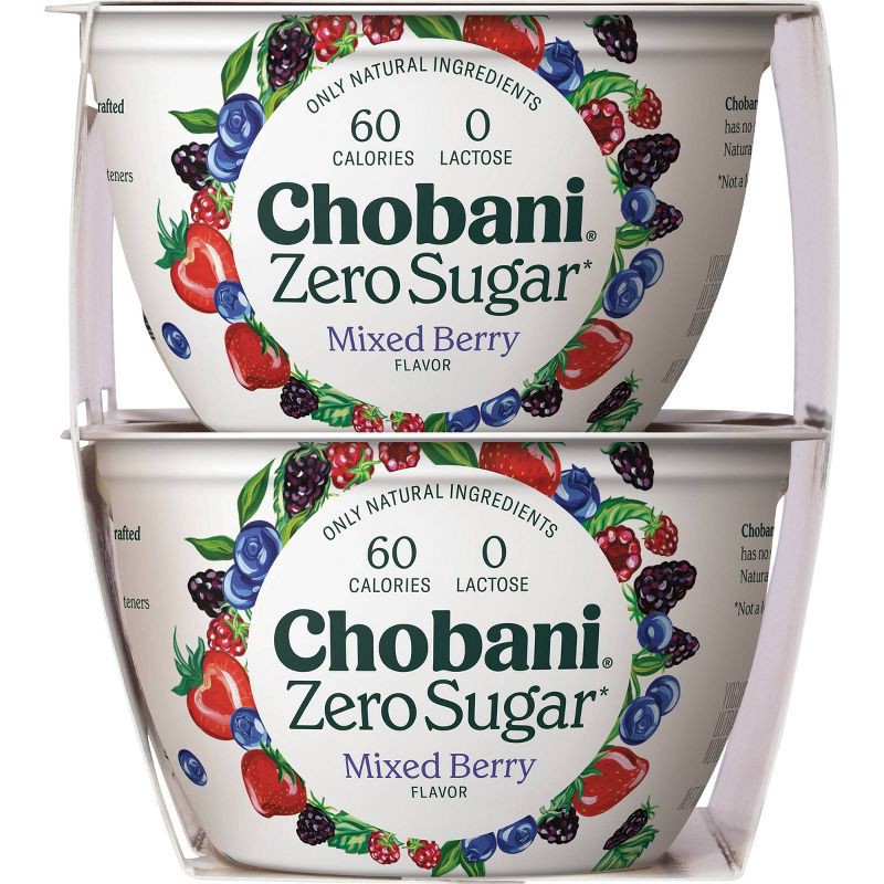 slide 10 of 11, Chobani Zero Sugar Mixed Berry Greek Yogurt - 12g Protein 4ct/5.3oz Cups, 12 gram, 4 ct, 5.3 oz