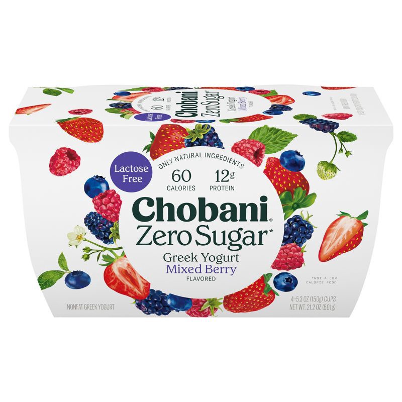 slide 11 of 11, Chobani Zero Sugar Mixed Berry Greek Yogurt - 12g Protein 4ct/5.3oz Cups, 12 gram, 4 ct, 5.3 oz