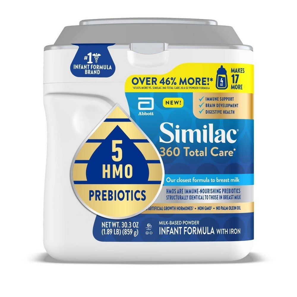 slide 2 of 7, Similac 360 Total Care Non-GMO Powder Infant Formula, 30.3 oz