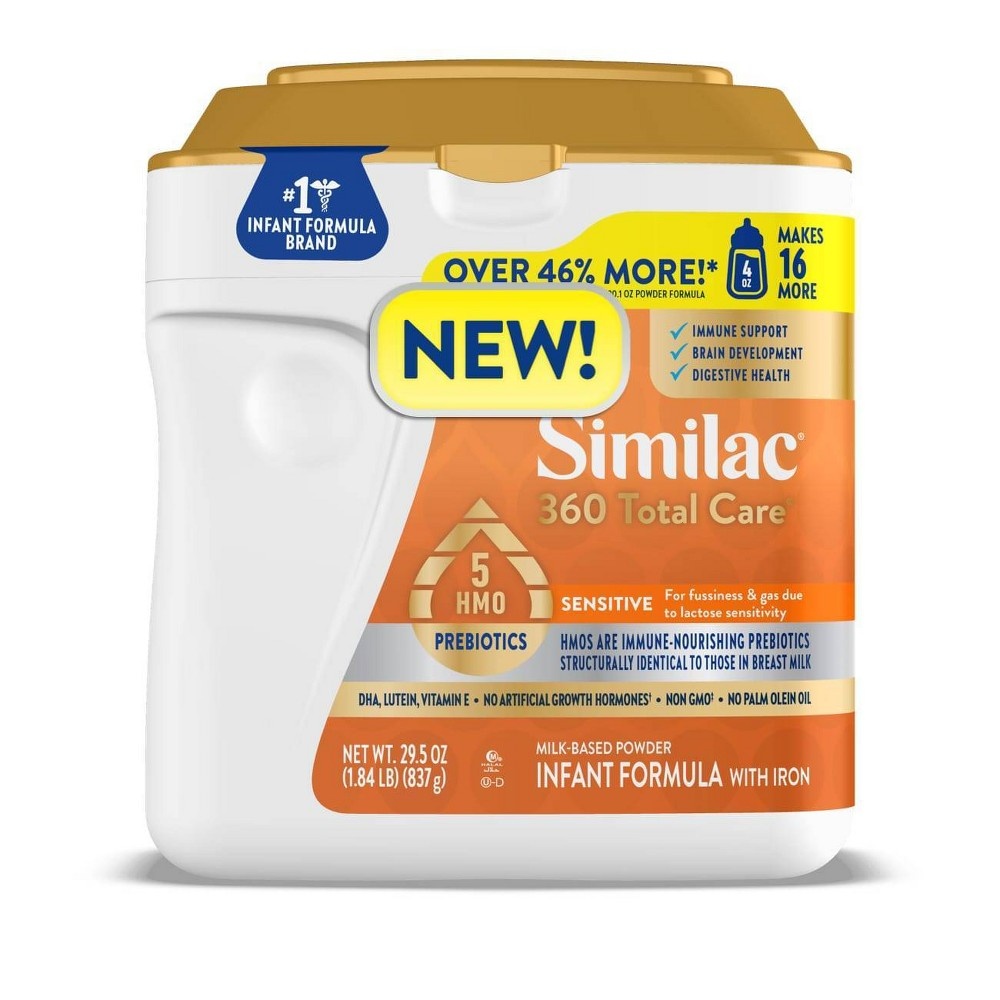 slide 4 of 7, Similac 360 Total Care Sensitive Non-GMO Powder Infant Formula, 29.5 oz