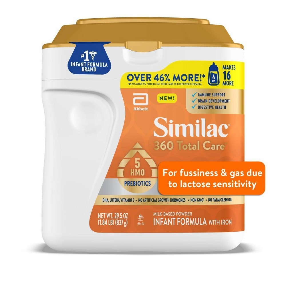 slide 5 of 7, Similac 360 Total Care Sensitive Non-GMO Powder Infant Formula, 29.5 oz