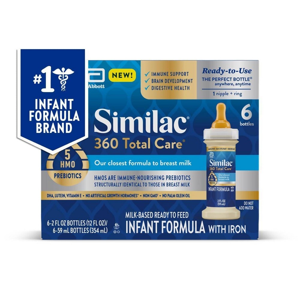 slide 5 of 9, Similac 360 Total Care Advance Non-GMO Ready to Feed Infant Formula Bottles Each/, 6 ct; 2 fl oz