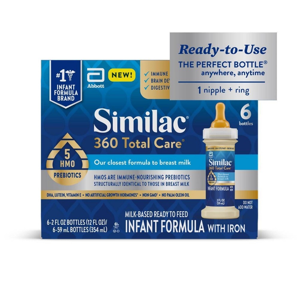 slide 8 of 9, Similac 360 Total Care Advance Non-GMO Ready to Feed Infant Formula Bottles Each/, 6 ct; 2 fl oz