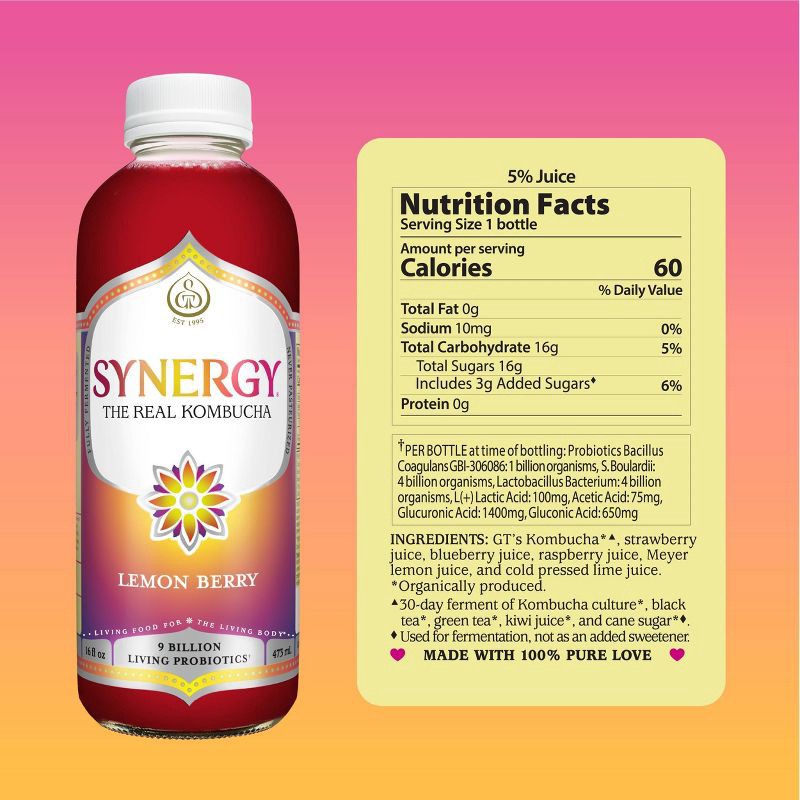 slide 6 of 10, GT's Synergy The Real Kombucha, Lemonberry – 16 fl oz, 16 fl oz