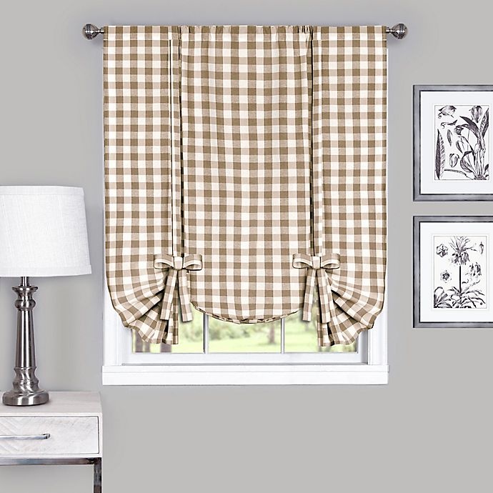 slide 1 of 1, Achim Buffalo Check Rod Pocket Window Curtain Tie Up Shade - Taupe, 63 in