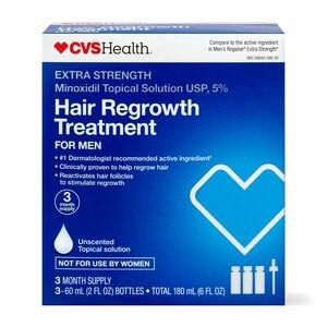 slide 1 of 1, Cvs Health Men's Extra Strength 5% Minoxidil Solution For Hair Regrowth, 3 Month Supply, 1 ct