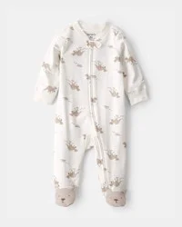 Carter's Baby Kangaroo 2-Way Zip 100% Cotton Sleep & Play Pajama - Cream NB