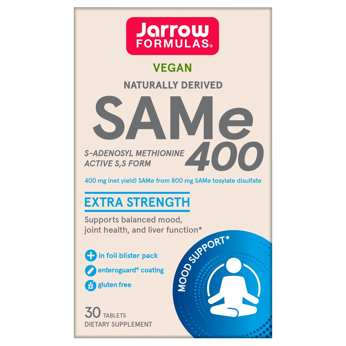slide 1 of 11, Jarrow Formulas SAMe 400 mg - 30 Tablets - Highest Concentration of Active S,S Form - Supports Joint Health, Liver Function, Brain Metabolism & Antioxidant Defense - 30 Servings , 400 mg