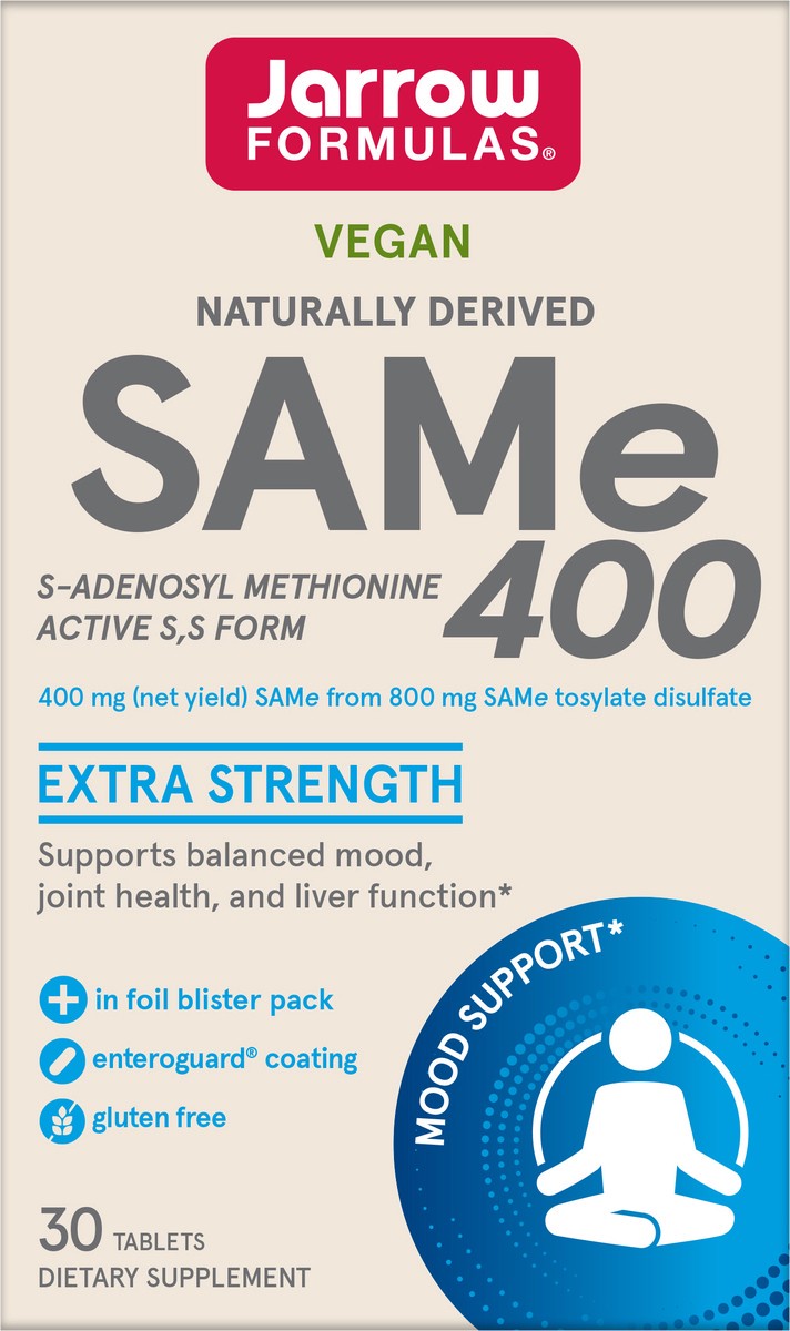 slide 6 of 11, Jarrow Formulas SAMe 400 mg - 30 Tablets - Highest Concentration of Active S,S Form - Supports Joint Health, Liver Function, Brain Metabolism & Antioxidant Defense - 30 Servings, 400 mg