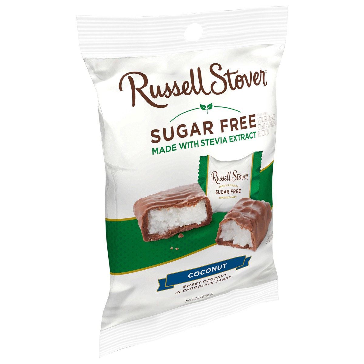 slide 6 of 8, RUSSELL STOVER Sugar Free Coconut Chocolate Candy, 3 oz. bag (≈ 6 pieces), 3 oz