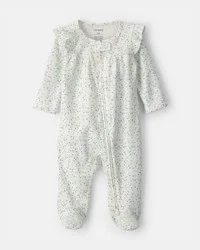 Carters Baby Girl Floral 2-Way Zip 100% Cotton Sleep & Play Pajama - Green/Ivory Green/Ivory NB