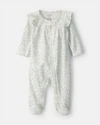 Carters Baby Girl Floral 2-Way Zip 100% Cotton Sleep & Play Pajama - Green/Ivory Green/Ivory NB
