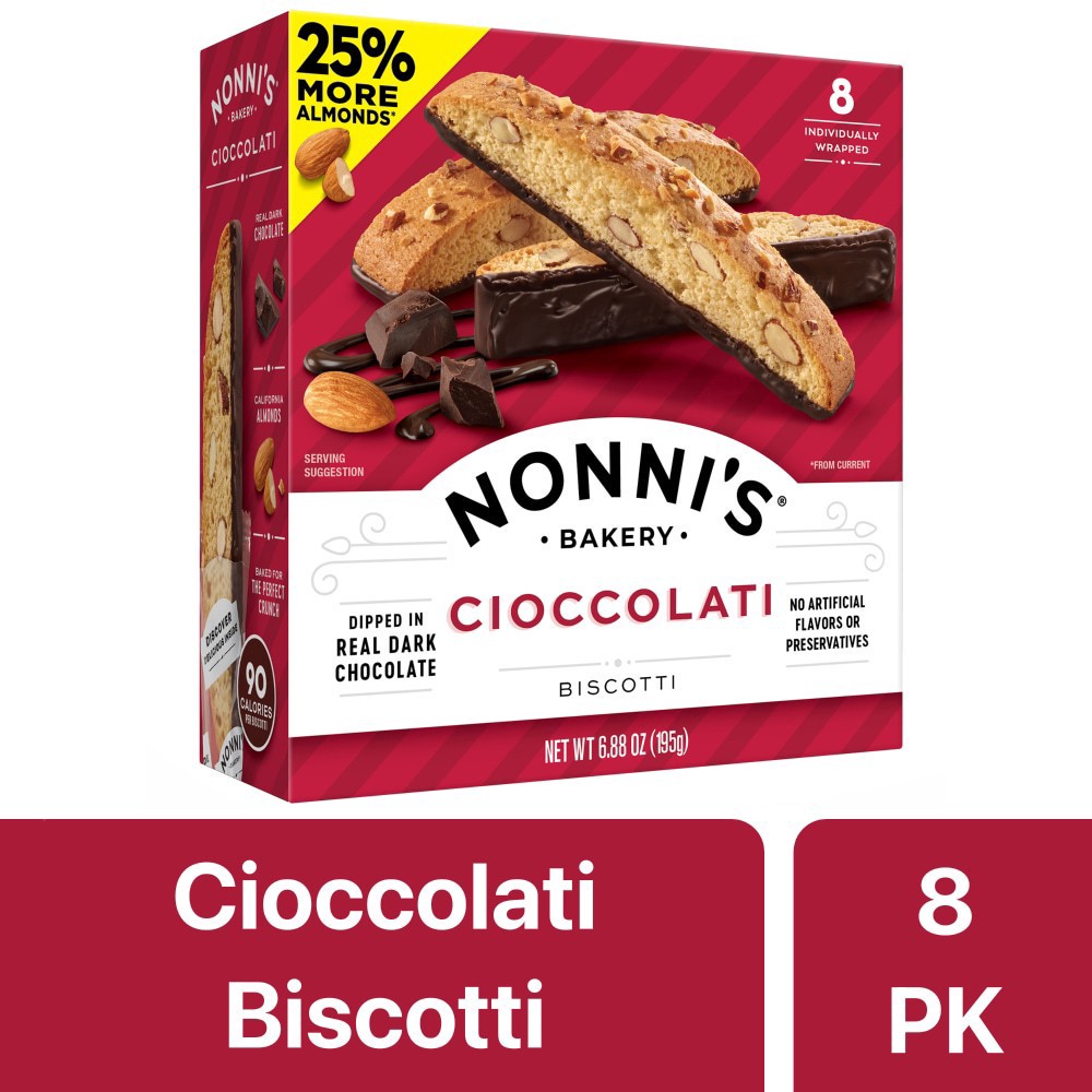 slide 1 of 6, Nonni's Cioccolati Biscotti, 8-count carton 6.88 oz, 8 ct