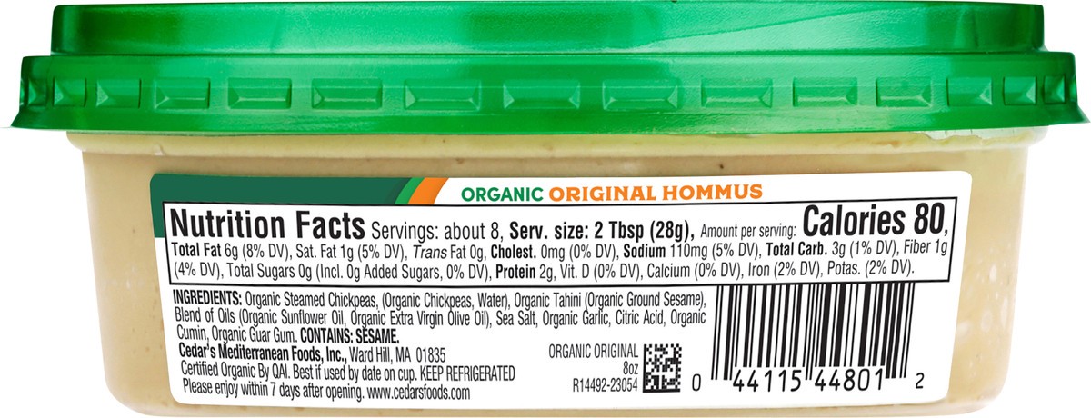 slide 7 of 8, Cedar's Organic Original Hommus, 8 oz