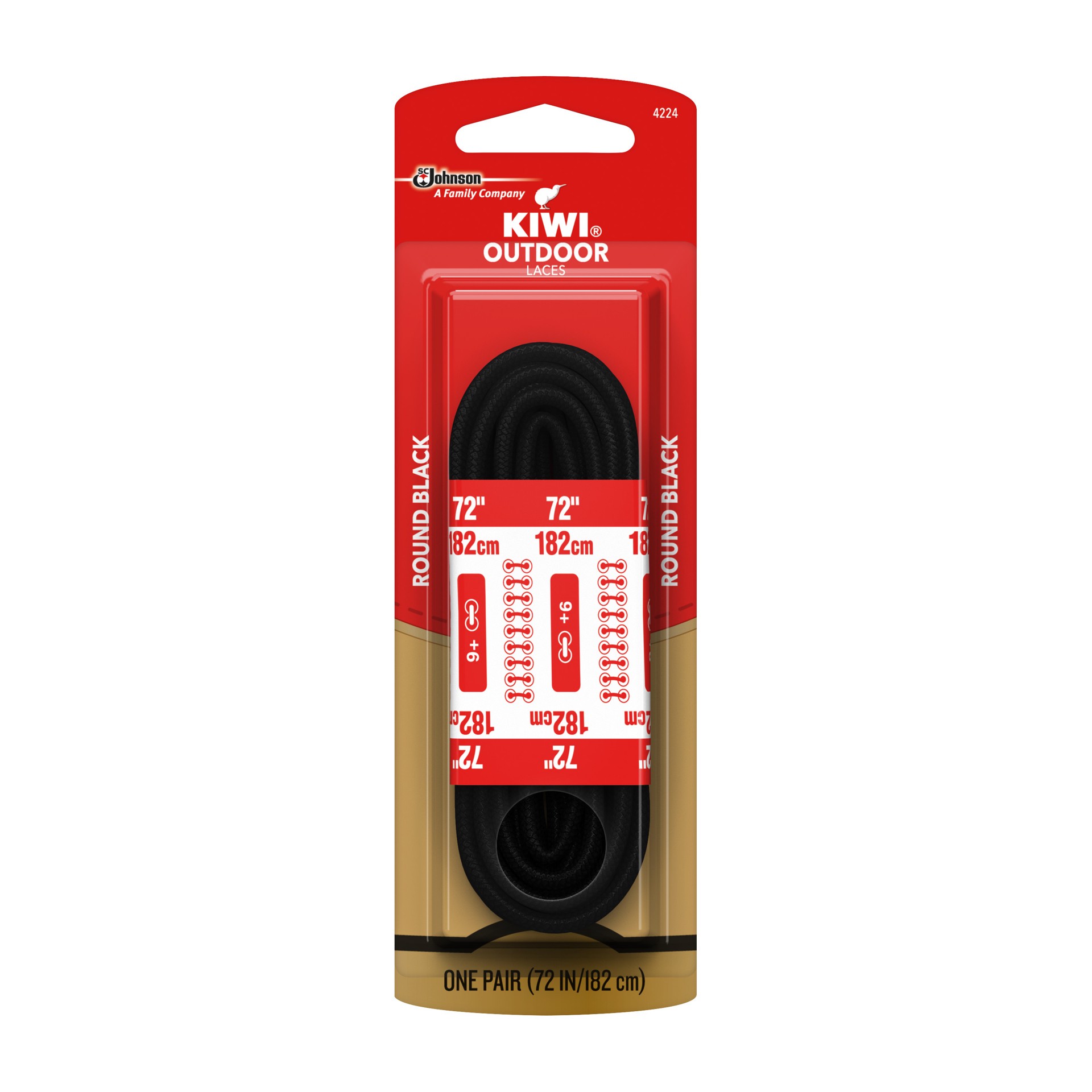 slide 1 of 5, KIWI Outdoor Round Laces, Black, 72 in, 1 pair, 72 in