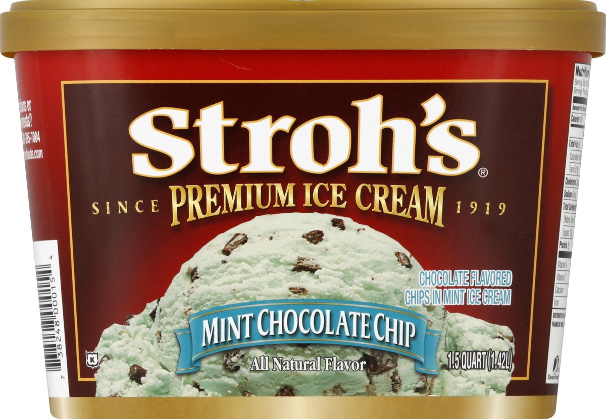 slide 3 of 5, Strohs Ice Cream, Premium, Mint Chocolate Chip, 1.5 qt