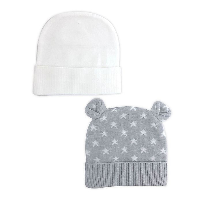 slide 1 of 1, NYGB Grey Stars and Solid Knit Hats - Cloud, 2 ct