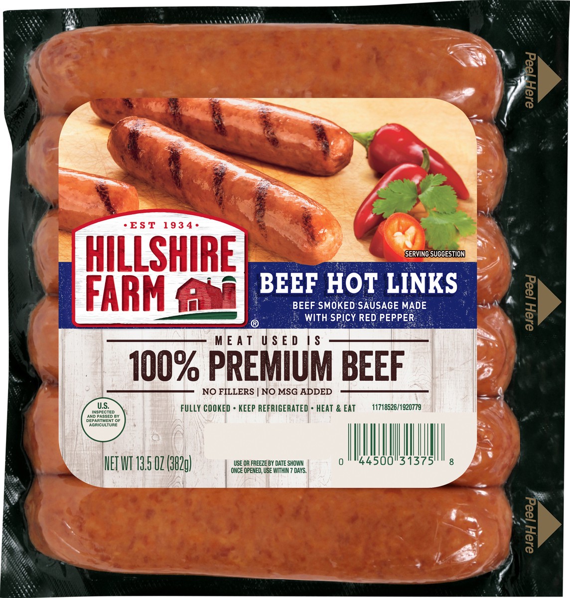 slide 3 of 6, Hillshire Farm Hot Beef Smoked Sausage Links, 6 Count, 382.72 g