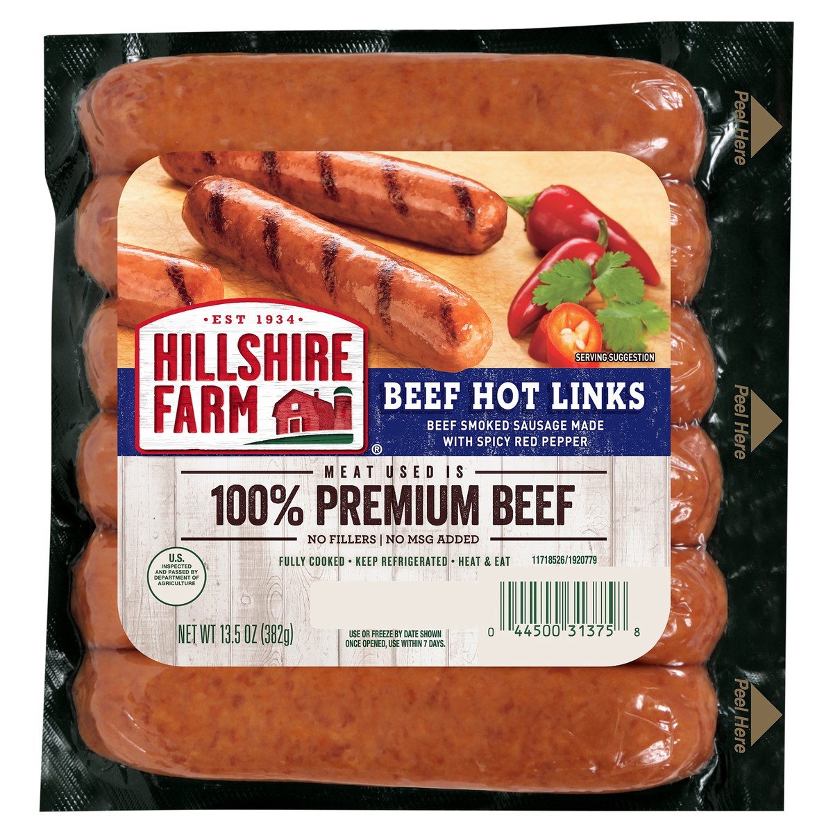 slide 2 of 6, Hillshire Farm Hot Beef Smoked Sausage Links, 6 Count, 382.72 g