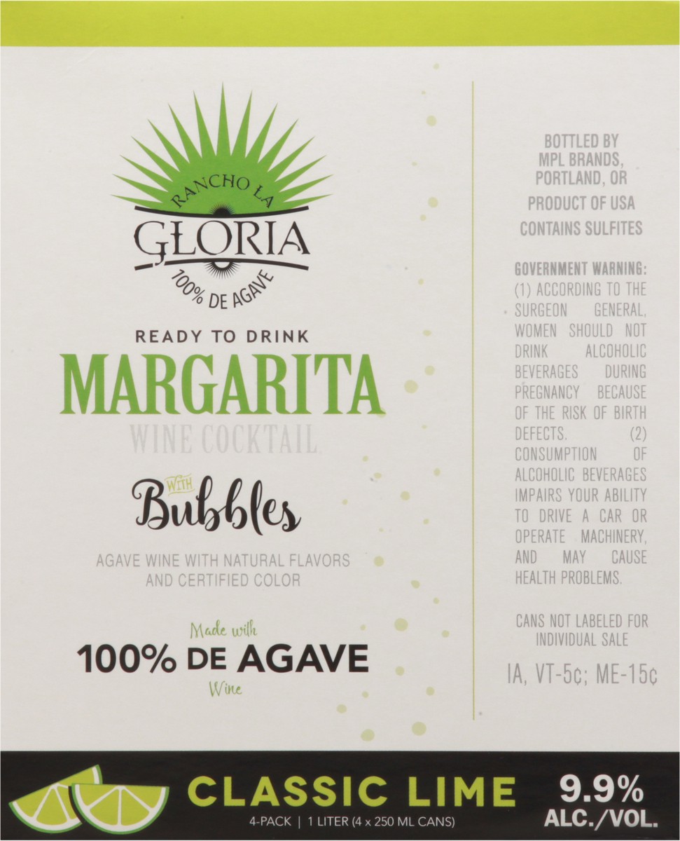 slide 7 of 11, Rancho La Gloria 4 Pack Margarita Classic Lime Wine Cocktail 4-250 ml Cans, 250 ml