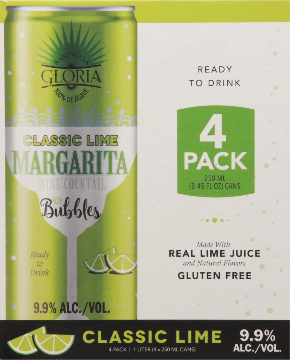 slide 10 of 11, Rancho La Gloria 4 Pack Margarita Classic Lime Wine Cocktail 4-250 ml Cans, 250 ml