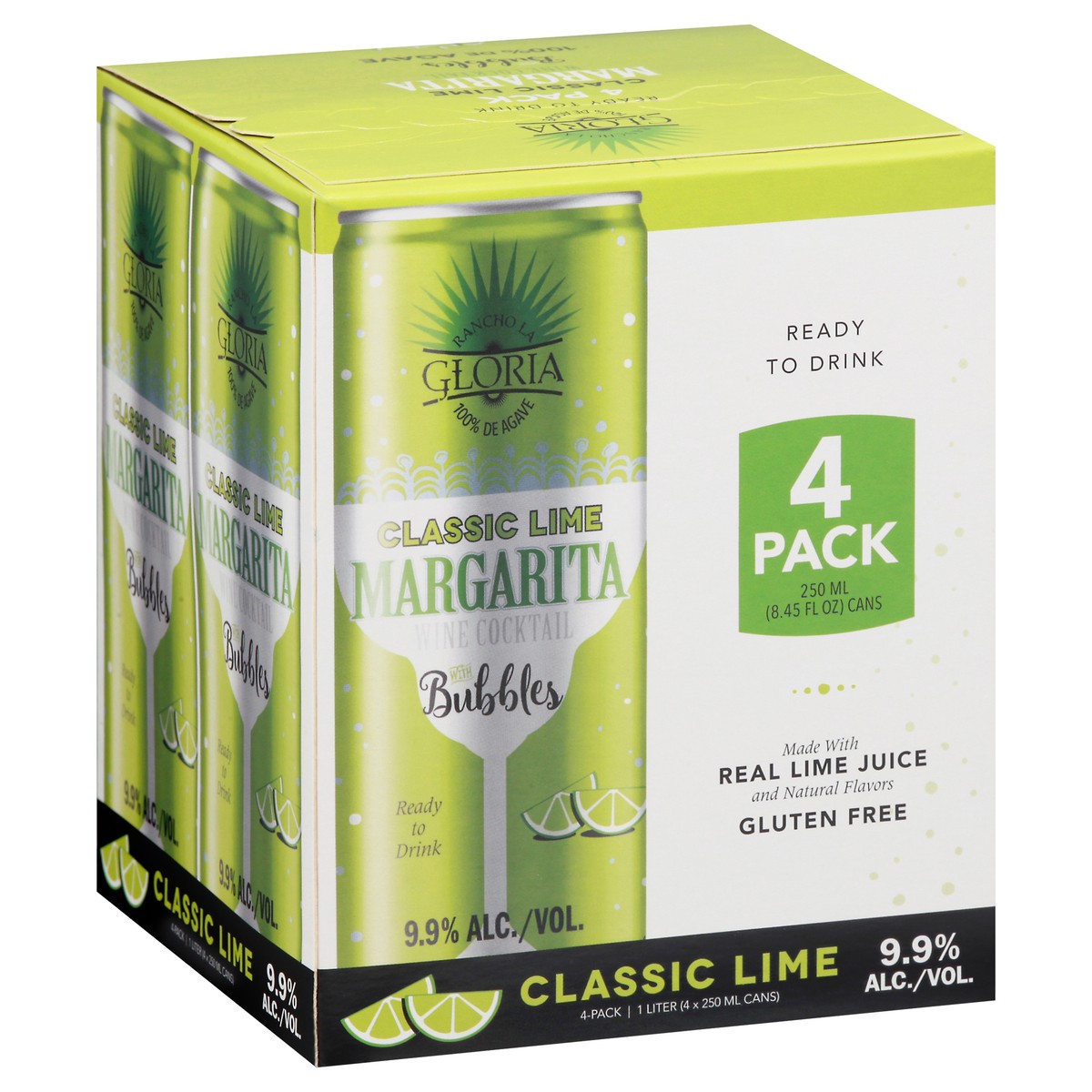 slide 2 of 11, Rancho La Gloria 4 Pack Margarita Classic Lime Wine Cocktail 4-250 ml Cans, 250 ml