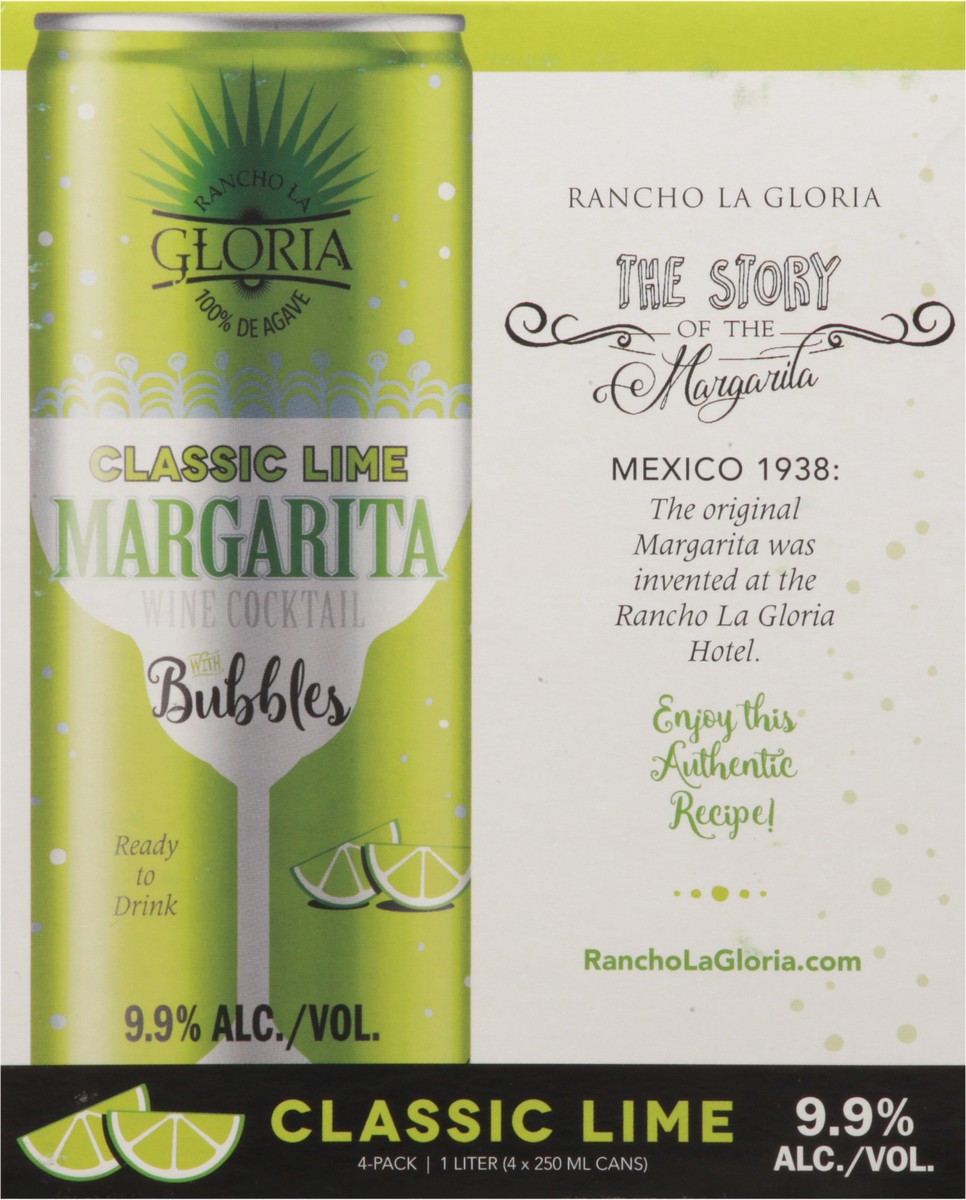 slide 4 of 11, Rancho La Gloria 4 Pack Margarita Classic Lime Wine Cocktail 4-250 ml Cans, 250 ml