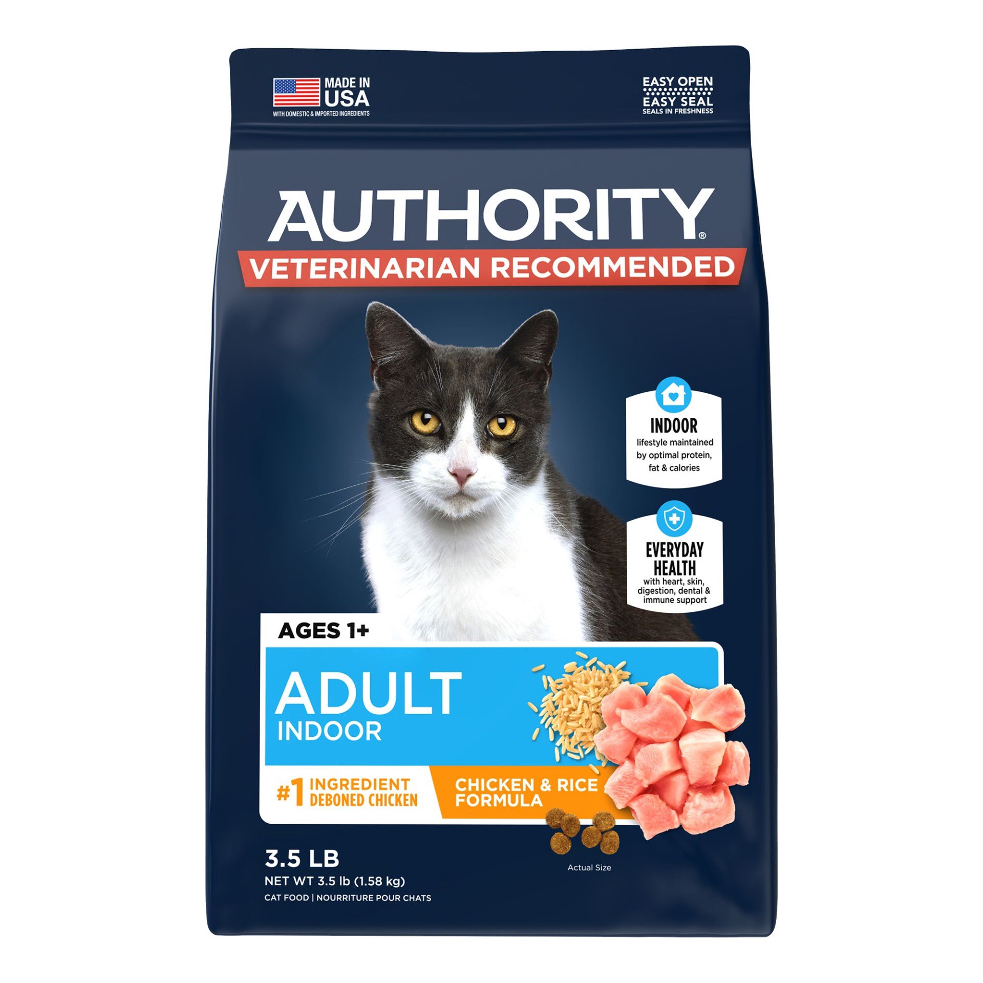 slide 1 of 1, Authority Everyday Health Indoor Cat Dry Food - Chicken & Rice, With-Grain, 3.5 lb