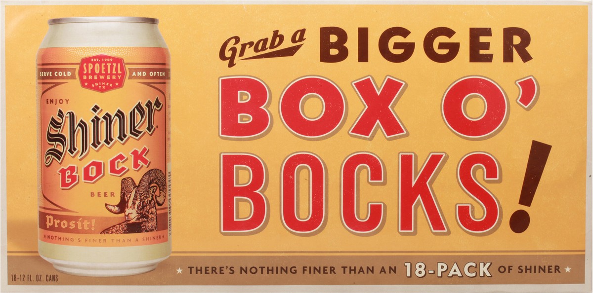 slide 7 of 9, Shiner Bock Beer, Shiner Craft Beer, 18 Pack, 12 fl oz Cans, 4.4% ABV, 141 Calories, 12.4g Carbs, 12 fl oz