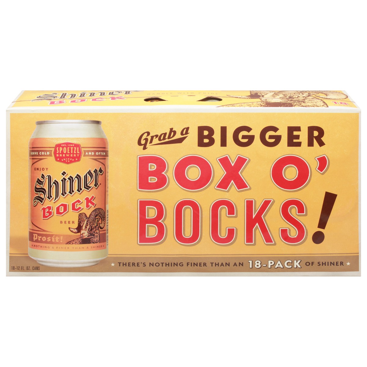 slide 1 of 9, Shiner Bock Beer, Shiner Craft Beer, 18 Pack, 12 fl oz Cans, 4.4% ABV, 141 Calories, 12.4g Carbs, 12 fl oz