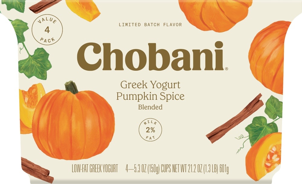 slide 1 of 1, Chobani Limited Batch Pumpkin Spice Blended Lowfat Greek Yogurt 4 Count, 4 ct