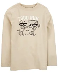 Oshkosh Kid Food Run Long-Sleeve Graphic Tee - Khaki Khaki XS
