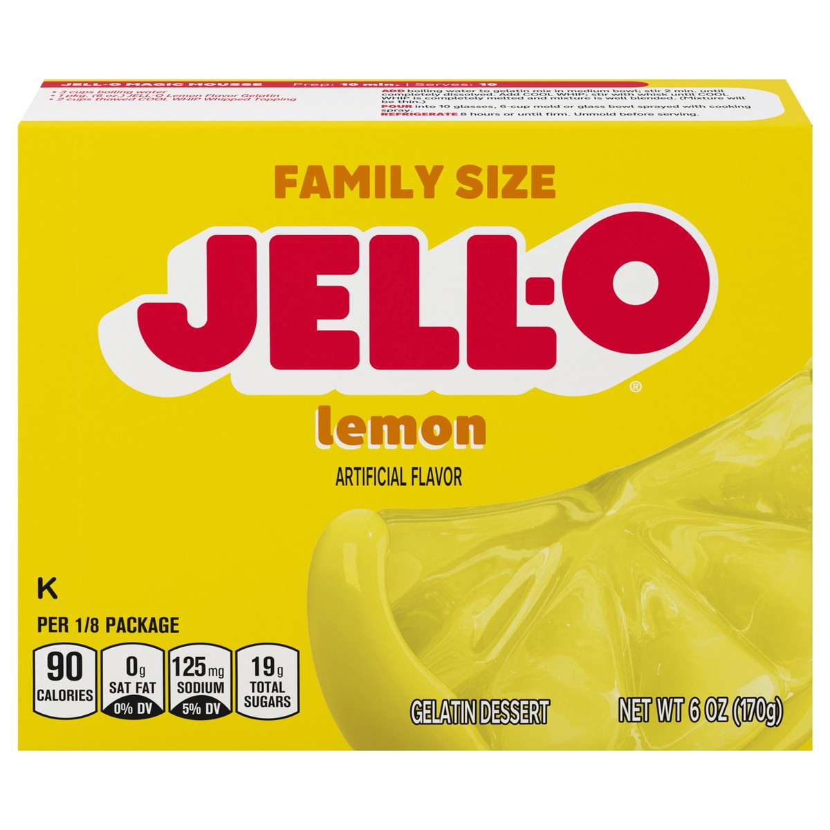 slide 1 of 5, Jell-O Lemon Artificially Flavored Gelatin Dessert Mix, Family Size, 6 oz Box, 6 oz