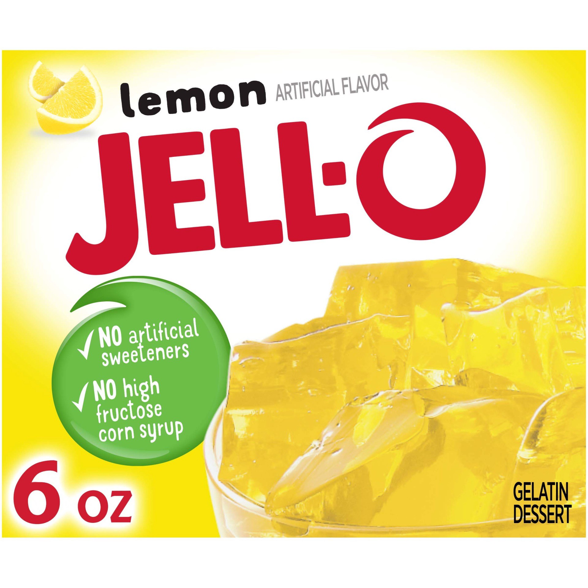 slide 1 of 5, Jell-O Lemon Artificially Flavored Gelatin Dessert Mix, Family Size, 6 oz Box,
