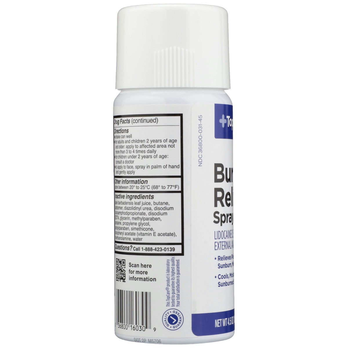 slide 4 of 9, TopCare Burn Relief Lidocaine 0.5% External Analgesic Spray, 4.5 oz