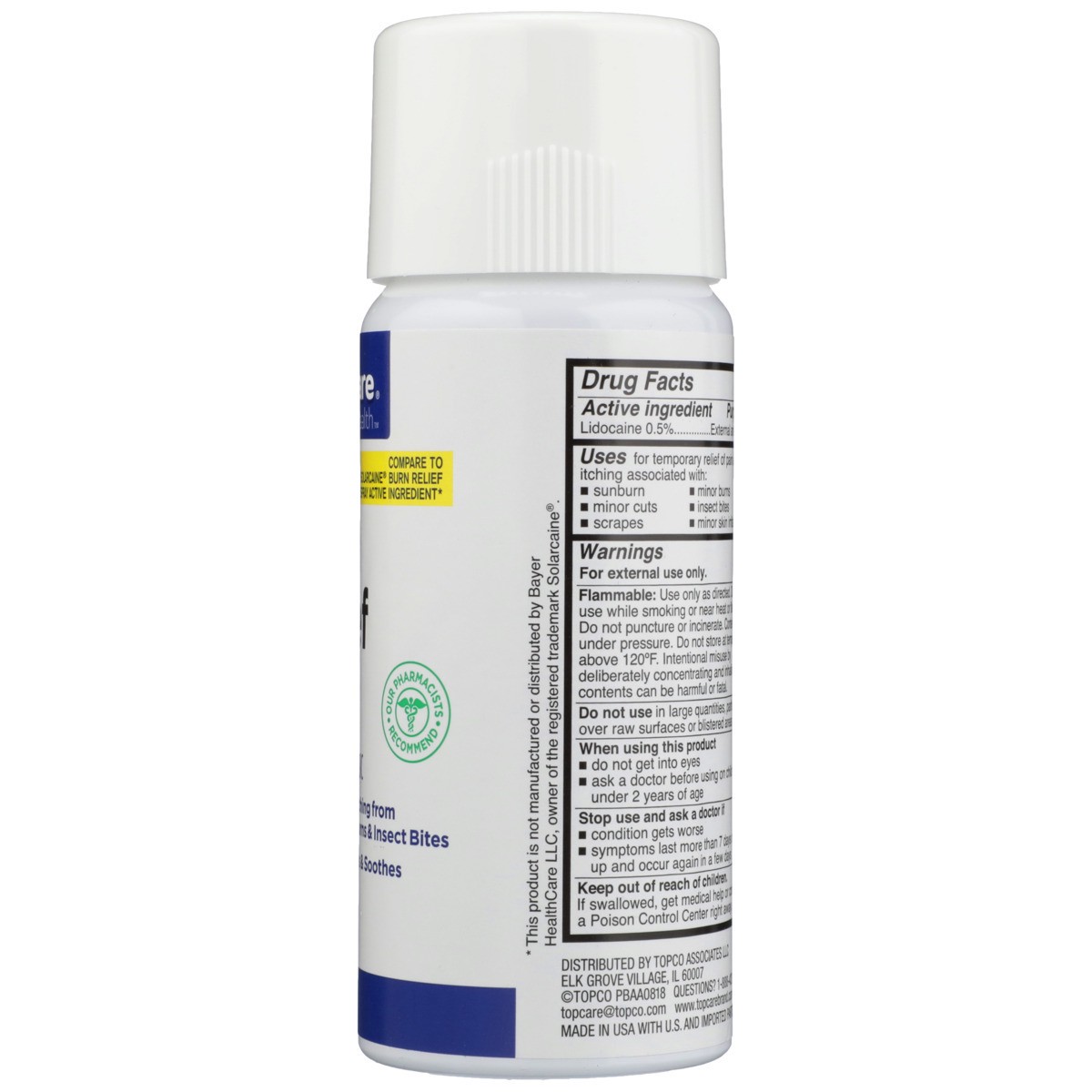 slide 3 of 9, TopCare Burn Relief Lidocaine 0.5% External Analgesic Spray, 4.5 oz