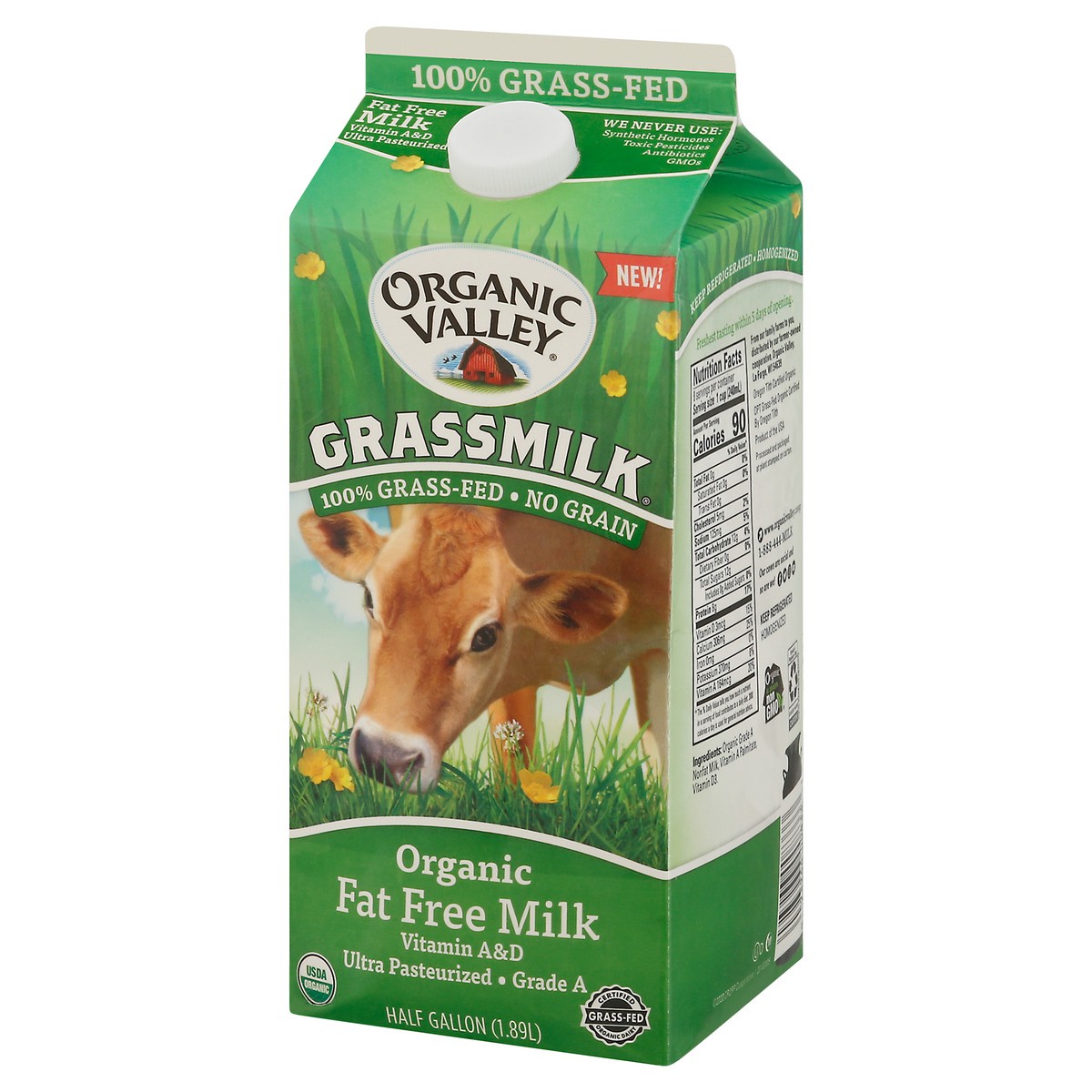 slide 8 of 11, Organic Valley Grassmilk Organic Fat Free Milk 0.5 gal, 64 fl oz