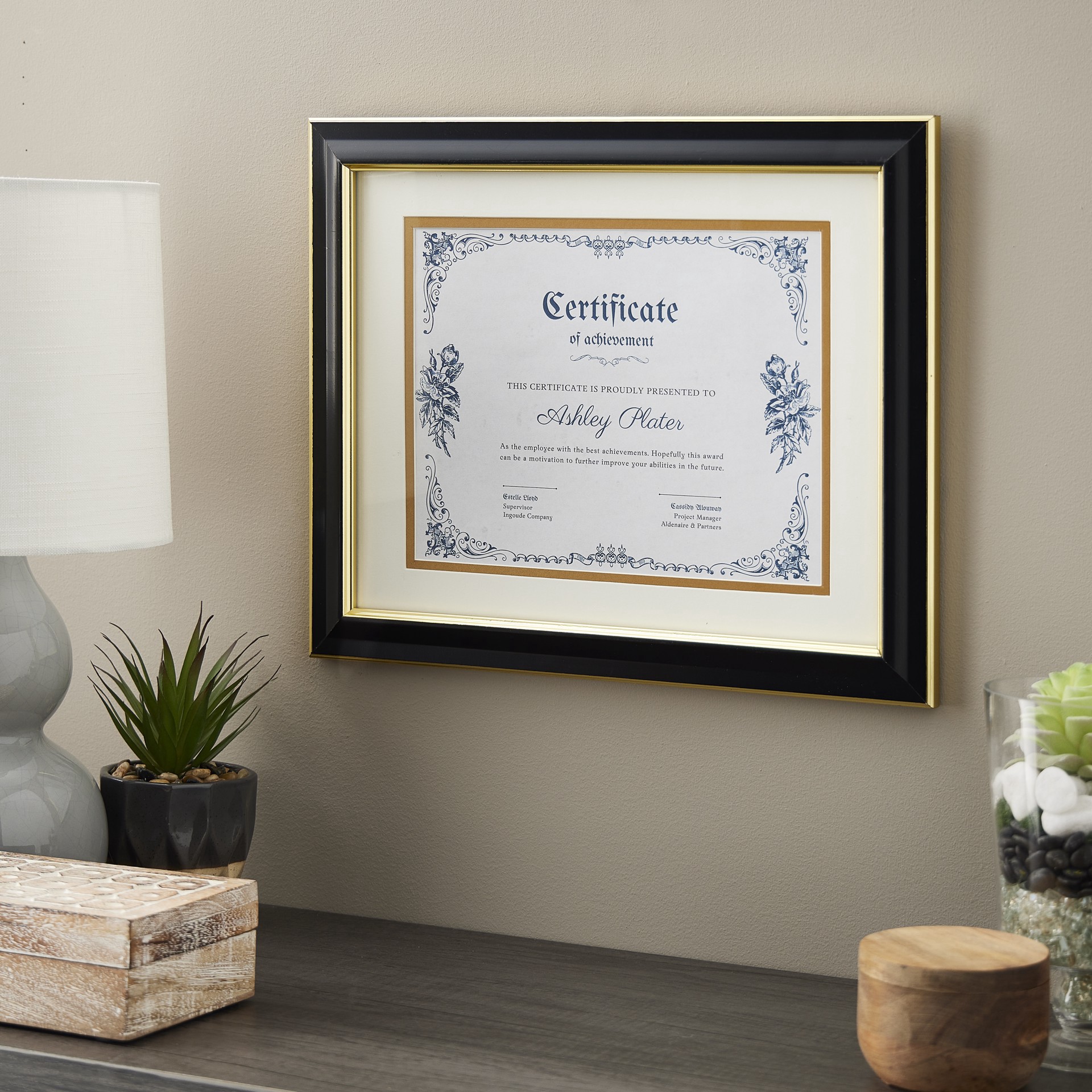 slide 2 of 3, 8.5" X 11" Black & Gold Document Frame With Double Mat By Studio Decor, 8.5 in x 11 in