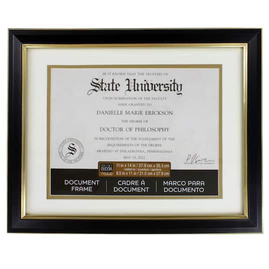 slide 1 of 3, 8.5" X 11" Black & Gold Document Frame With Double Mat By Studio Decor, 8.5 in x 11 in