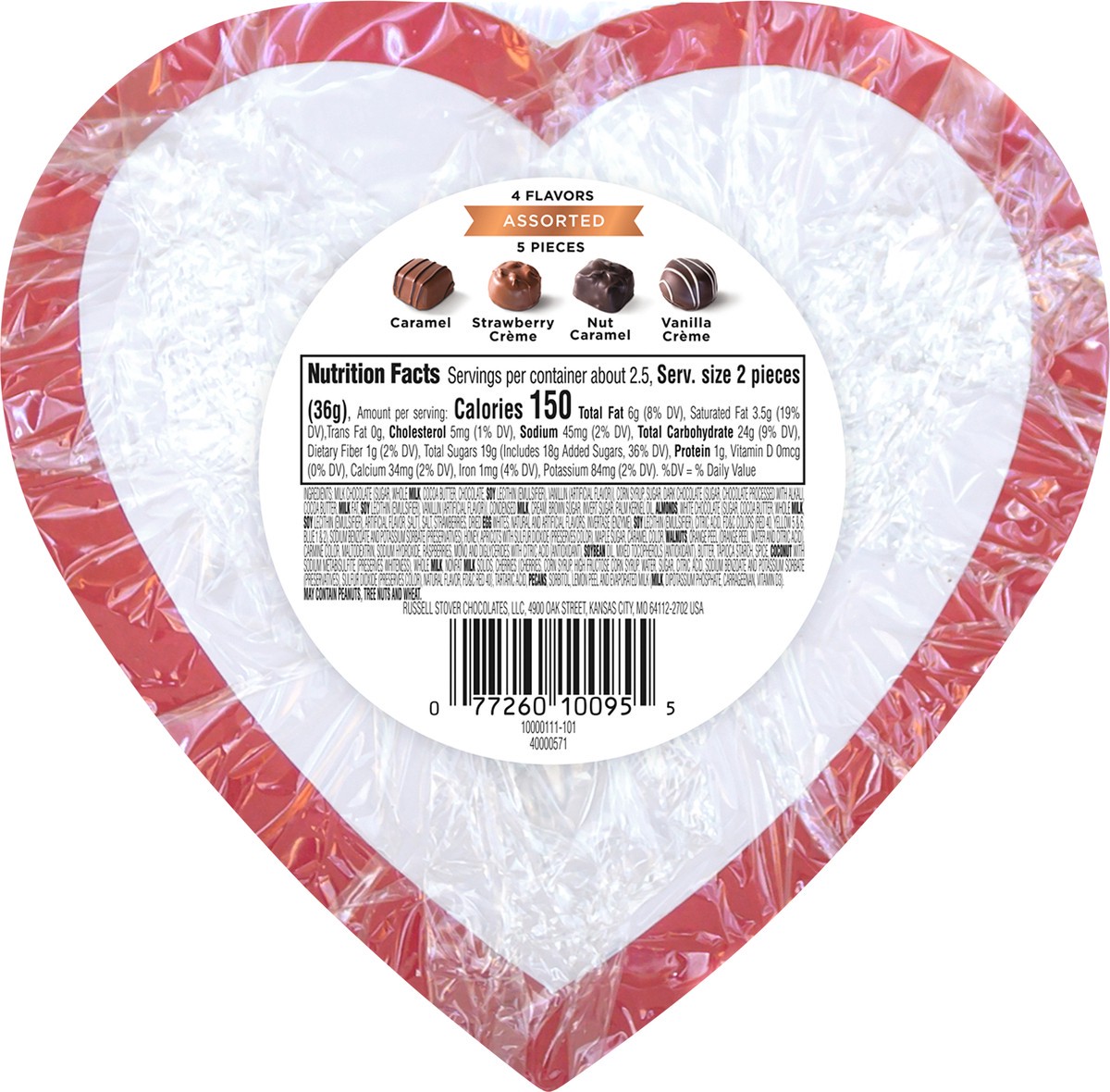 slide 4 of 8, RUSSELL STOVER Valentine's Day Tween Heart Assorted Milk & Dark Chocolate Gift Box, 3.1 oz. (5 pieces), 8.1 oz