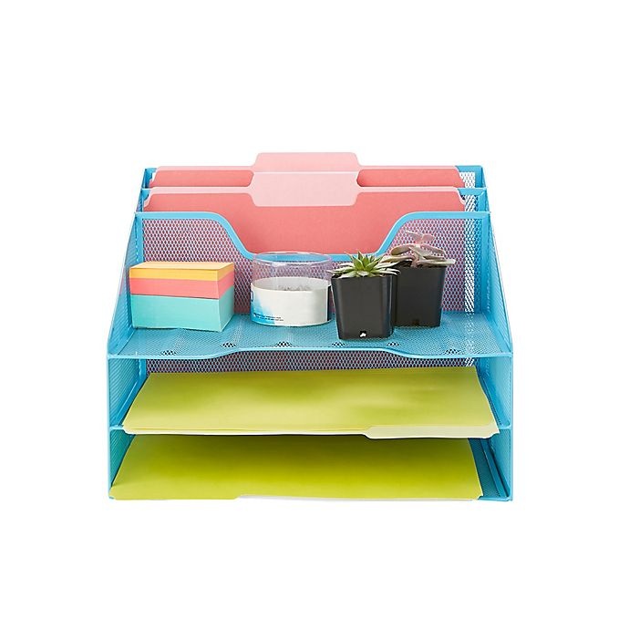 slide 2 of 7, Mind Reader 5 Compartment Desktop Document and Letter Tray - Blue, 1 ct