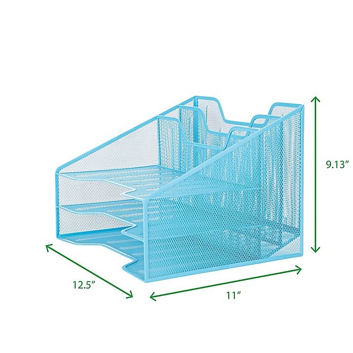 slide 7 of 7, Mind Reader 5 Compartment Desktop Document and Letter Tray - Blue, 1 ct