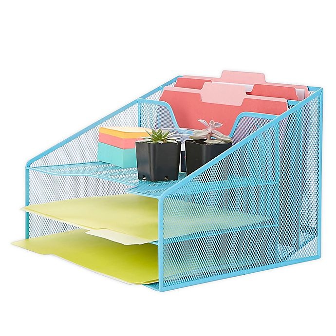 slide 1 of 7, Mind Reader 5 Compartment Desktop Document and Letter Tray - Blue, 1 ct