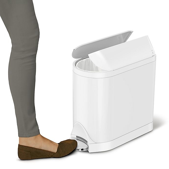 slide 2 of 3, simplehuman Butterfly Step Trash Can - White, 10 liter