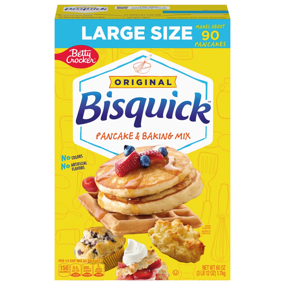 slide 1 of 8, Betty Crocker Bisquick Pancake and Baking Mix, Original, Makes About 90 Pancakes, Large Size, 60 oz, 60 oz